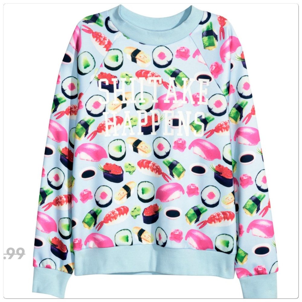 🆕 Shitake Happens blue sushi sweatshirt sweater top